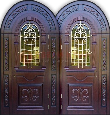 Индивидуальная арочная дверь со стеклом и ковкой ДА-19 в Одинцово