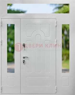 Белая стальная дверь порошок со стеклом и фрамугами ДФГ-11 в Одинцово
