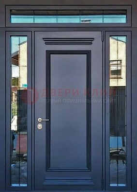 Черная металлическая дверь с фрамугой и филенкой ДФГ-19 в Одинцово