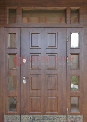 Стальная дверь МДФ со стеклом и фрамугами для дома ДФГ-29 в Луховицах