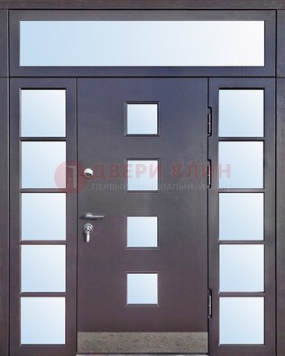 Современная железная дверь со стеклом и фрамугами ДФГ-4 в Одинцово