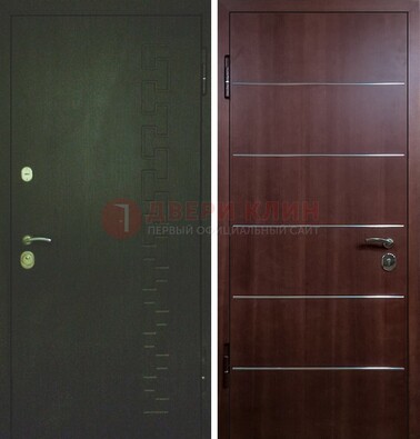 Темная металлическая дверь с МДФ ламинат с молдингами внутри ДМ-16 в Одинцово