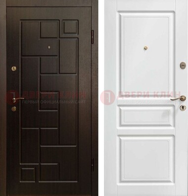 Входная дверь Коричневая металлическая филенчатая с белой МДФ внутри ДМ-241 в Одинцово