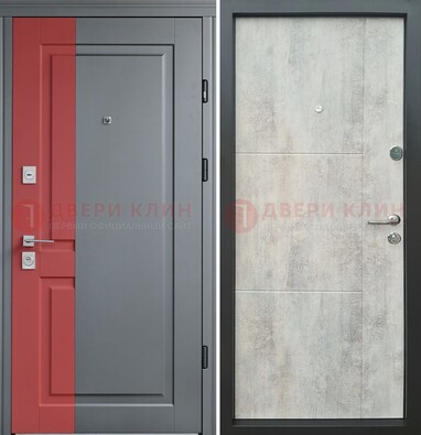 Серая с красной полосой металлическая дверь МДФ ДМ-245 в Одинцово