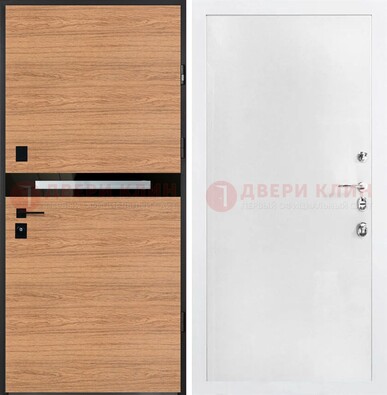 Железная коричневая дверь с МДФ в белом цвете ДМ-313 в Одинцово