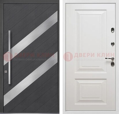 Серая входная дверь МДФ с металлическими вставками ДМ-325 в Одинцово