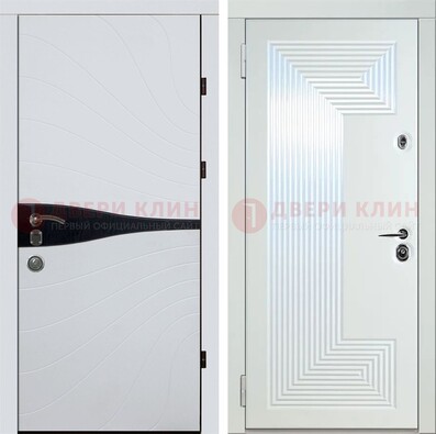 Белая железная дверь с МДФ в стиле хайтек ДМ-413 в Мурино