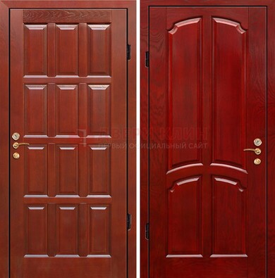 Красная металлическая дверь с массивом дуба ДМД-15 в Воронеже