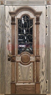 Железная дверь с массивом дуба со стеклом и ковкой ДМД-47 в Одинцово