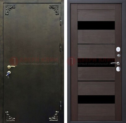 Входная дверь с порошковым покрытием с коричневой МДФ со стеклом ДП-236 в Одинцово