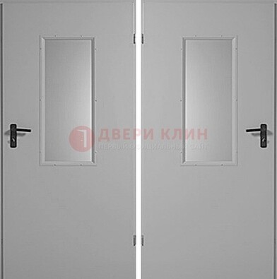 Белая металлическая противопожарная дверь с декоративной вставкой ДПП-7 в Одинцово
