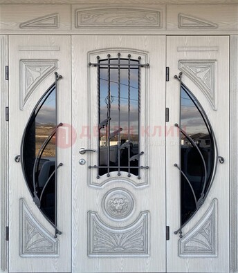 Большая парадная дверь Винорит со стеклом и ковкой ДПР-108 в Одинцово