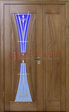 Коттеджная парадная дверь со стеклянными вставками и ковкой ДПР-26 в Одинцово