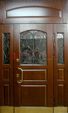 Стальная парадная дверь со вставками из стекла и ковки ДПР-30 в коттедж в Одинцово