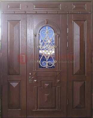 Стальная парадная дверь со стеклом и ковкой ДПР-4 для коттеджа в Одинцово