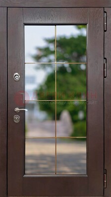 Коричневая стальная дверь со стеклом ДС-19 в Одинцово
