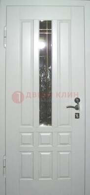 Белая металлическая дверь со стеклом ДС-1 в загородный дом в Одинцово