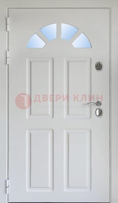 Белая стальная дверь МДФ со стеклом для дома ДС-37 в Балашихе