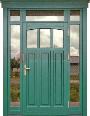 Зеленая металлическая дверь МДФ со стеклом ДС-43 в Одинцово
