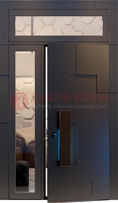 Чёрная двухстворчатая металлическая дверь со стеклом ДС-64 в Одинцово