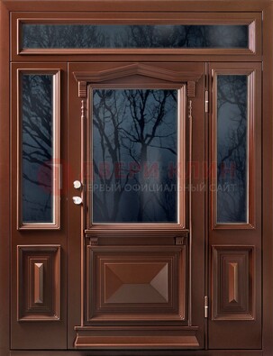 Коричневая металлическая дверь со стеклом ДС-67 в Одинцово