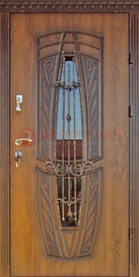 Дизайнерская железная дверь со стеклом и ковкой ДСК-182 в Одинцово