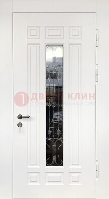 Белая стальная дверь винорит со стеклом и ковкой ДСК-191 в Одинцово
