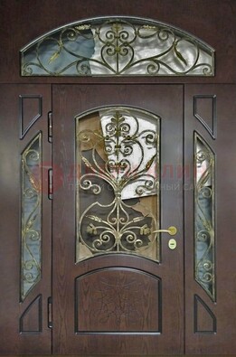 Входная дверь Винорит со стеклом и ковкой и фрамугами ДСК-213 в Одинцово