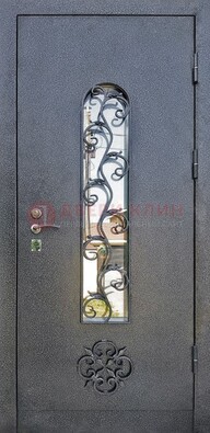 Темная стальная дверь Порошок со стеклом и ковкой ДСК-217 в Одинцово