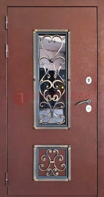 Уличная дверь Порошок со стеклом и ковкой для дома ДСК-218 в Одинцово