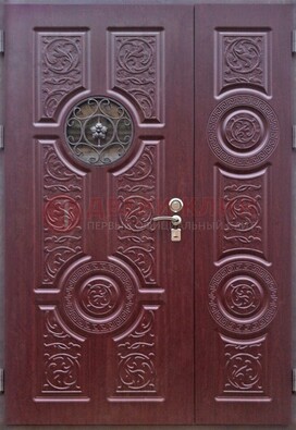 Красная железная дверь Винорит со стеклом и ковкой ДСК-235 в Одинцово