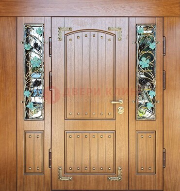 Железная дверь Винорит со стеклом и ковкой лозы ДСК-236 в Одинцово