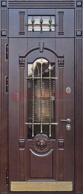 Металлическая дверь массив со стеклом и ковкой с фрамугой ДСК-249 в Одинцово