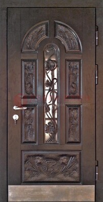 Металлическая дверь Винорит со стеклом и ковкой для коттеджа ДСК-255 в Одинцово
