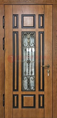 Двухцветная железная дверь Винорит со стеклом и ковкой ДСК-264 в Ногинске