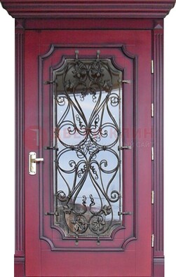 Красная стальная дверь Винорит со стеклом и ковкой ДСК-271 в Одинцово