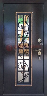 Железная дверь с порошковым напылением стеклом и ковкой ДСК-279 в Одинцово