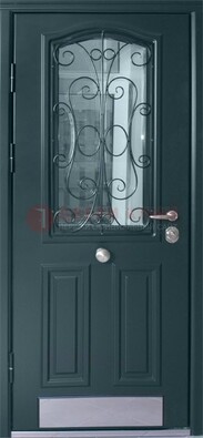 Прочная дверь со стеклом и ковкой с декоративным элементом ДСК-27 в Одинцово