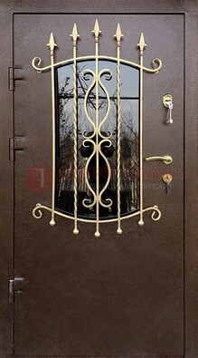 Стальная дверь Порошок со стеклом и ковкой для дома ДСК-280 в Одинцово