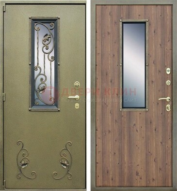 Офисная железная дверь со стеклом и ковкой ДСК-44 в Одинцово