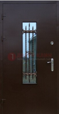 Надежная металлическая дверь со стеклом и ковкой ДСК-47 в Электростали