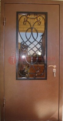 Металлическая дверь со стеклом и ковкой ДСК-51 на дачу в Одинцово