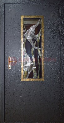 Металлическая дверь со стеклом и ковкой ДСК-82 для крыльца в Одинцово