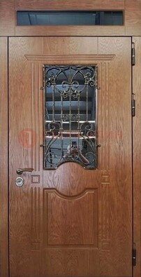 Металлическая входная дверь со стеклом и ковкой для дома ДСК-96 в Электроуглях