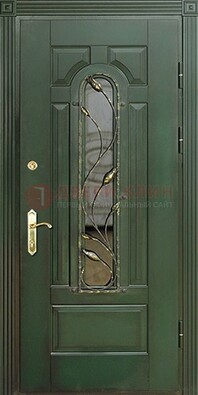 Железная дверь со стеклом и ковкой ДСК-9 для офиса в Одинцово