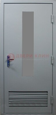 Серая металлическая техническая дверь с декоративной вставкой ДТ-14 в Одинцово