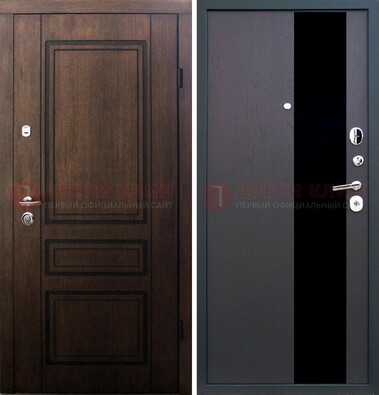 Входная дверь Итальянский орех с МДФ с черным стеклом ДМ-1199 в Одинцово