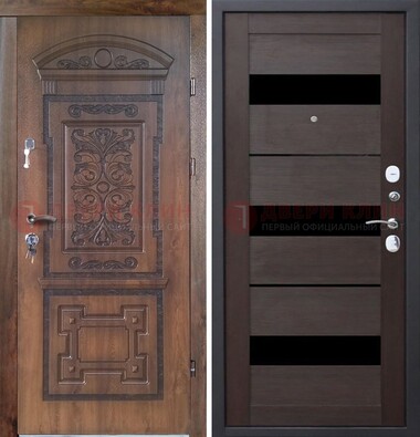 Стальная коричневая филенчатая дверь с виноритом и темной МДФ ДВТ-122 в Одинцово
