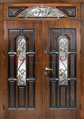 Входная двухстворчатая дверь с виноритом и ковкой ДВТ-183 в Одинцово