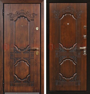 Коричневая железная дверь с виноритом и узором ДВТ-211 в Одинцово